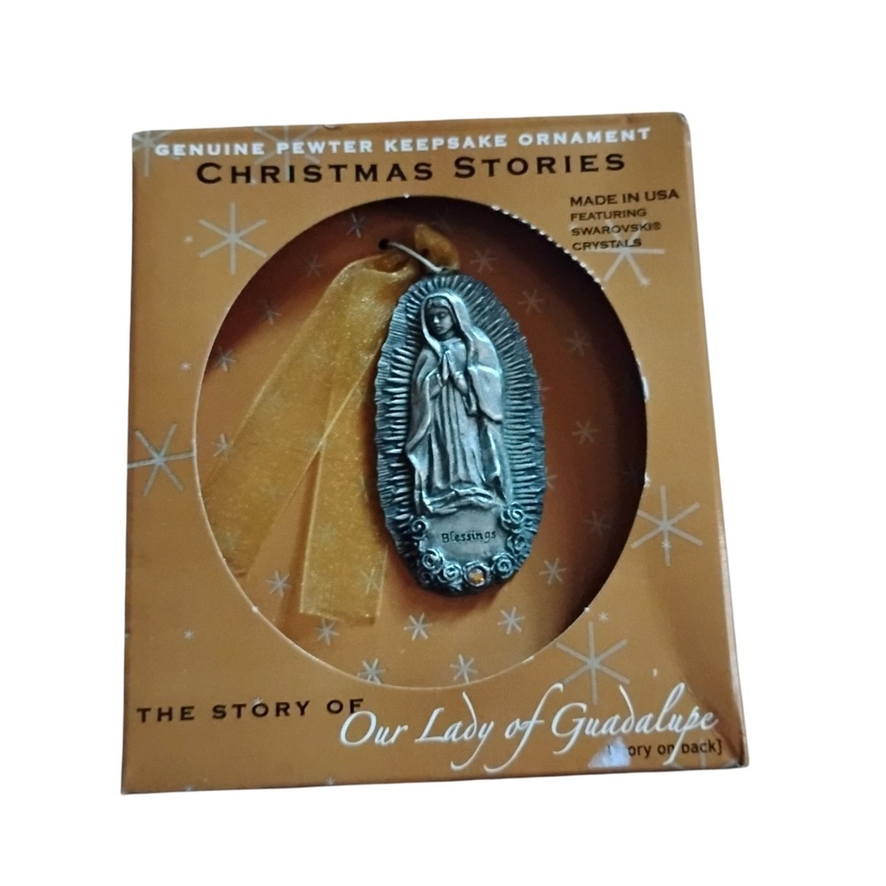 Gloria Duchin Our Lady of Guadalupe Pewter Christmas Ornament Swarovski Crystal